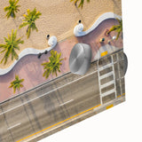 Large abstract wall art of Fort Lauderdale scene in muted blue and green tones on acrylic glass, ideal for dining room art.