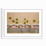Abstract art print of Fort Lauderdale scenery in muted blue and gray tones on a framed white mat.