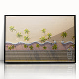 Large abstract wall art depicting the Fort Lauderdale skyline in muted gray and blue tones on a framed acrylic panel.