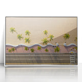 Art deco poster of Fort Lauderdale scenery in muted blue and white tones, acrylic framed.