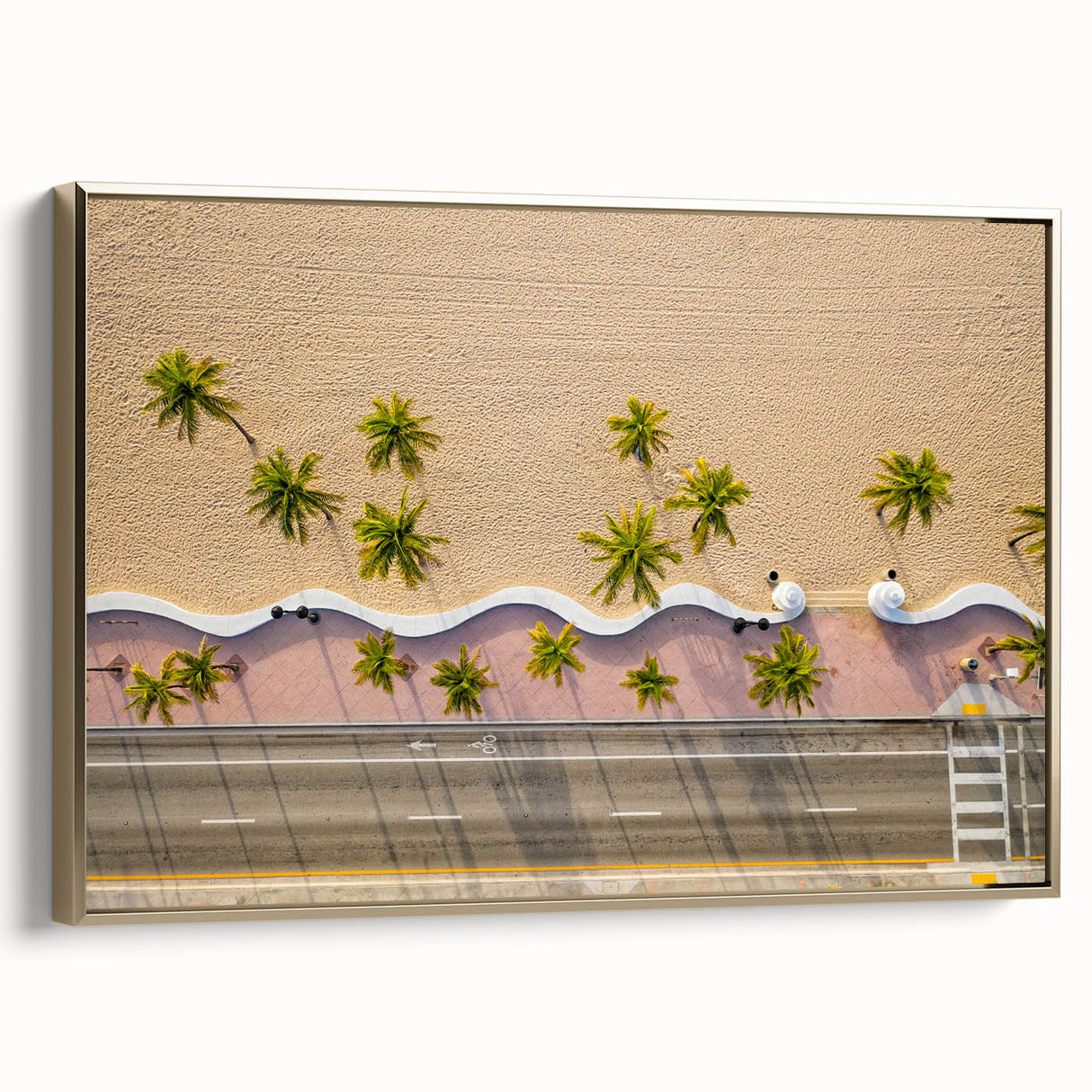 Framed canvas depicting a vintage-style Fort Lauderdale landscape in black and gold tones, ideal for bedroom wall art.