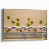 Framed canvas depicting a colorful Fort Lauderdale landscape in a vintage poster style, suitable for living room decor.