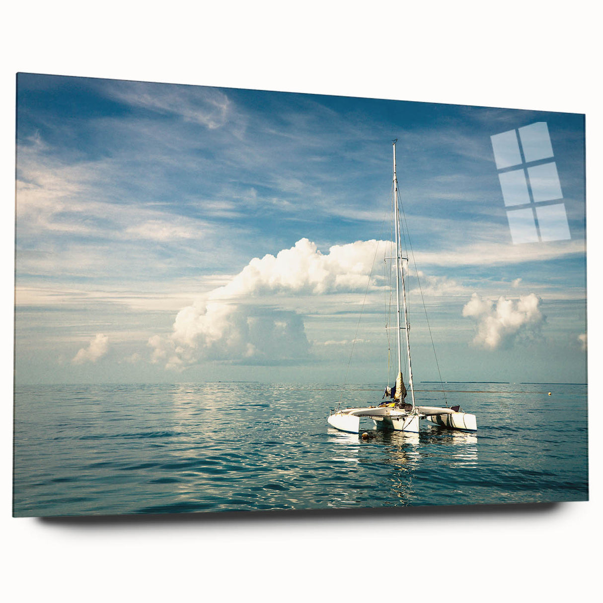 Acrylic glass print of the Florida Keys in soft blue and green tones, suitable for bedroom or dining room art.
