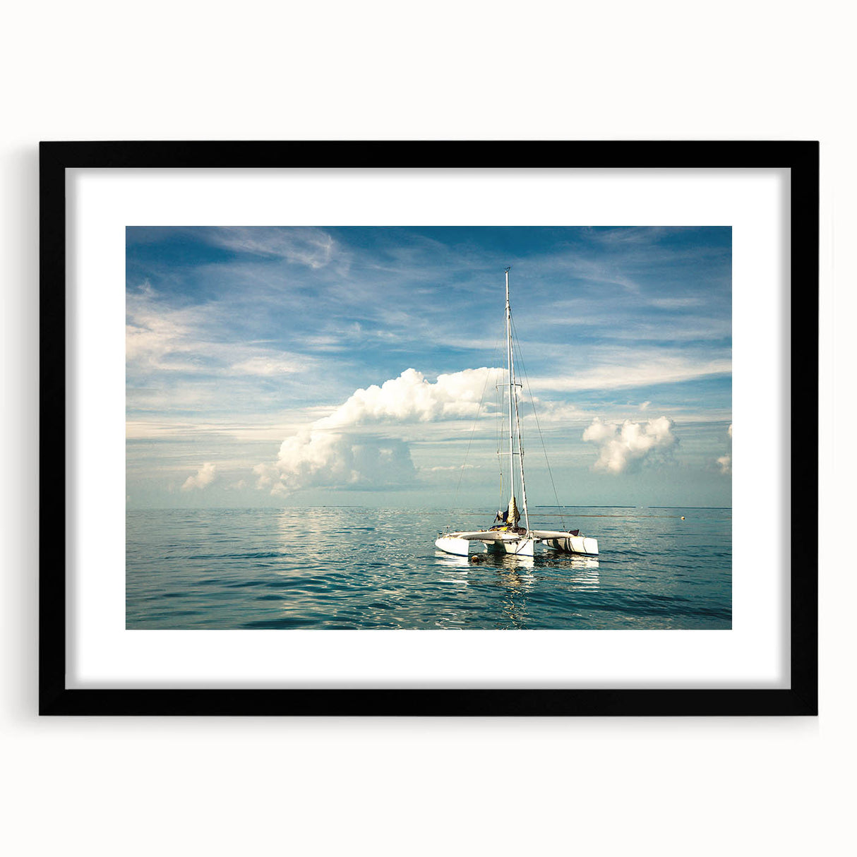 Extra large abstract art print of Florida Keys with vibrant colors and textured finish on a framed black mat.