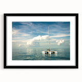Extra large abstract art print of Florida Keys with vibrant colors and textured finish on a framed black mat.