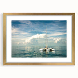 Extra large abstract art print of Florida Keys in textured style, featuring muted blue and green colors on a framed canvas.