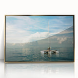 Acrylic print of Florida Keys scenery in mid-century modernist style, featuring vivid ocean blues and greens.