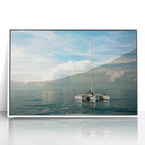 Art deco poster of Florida Keys scenery in pastel shades, framed acrylic, ideal for modern nursery wall art.