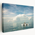 Panoramic view of the Florida Keys on a stretched canvas, featuring vibrant blue and green tones, ideal for kitchen wall art.