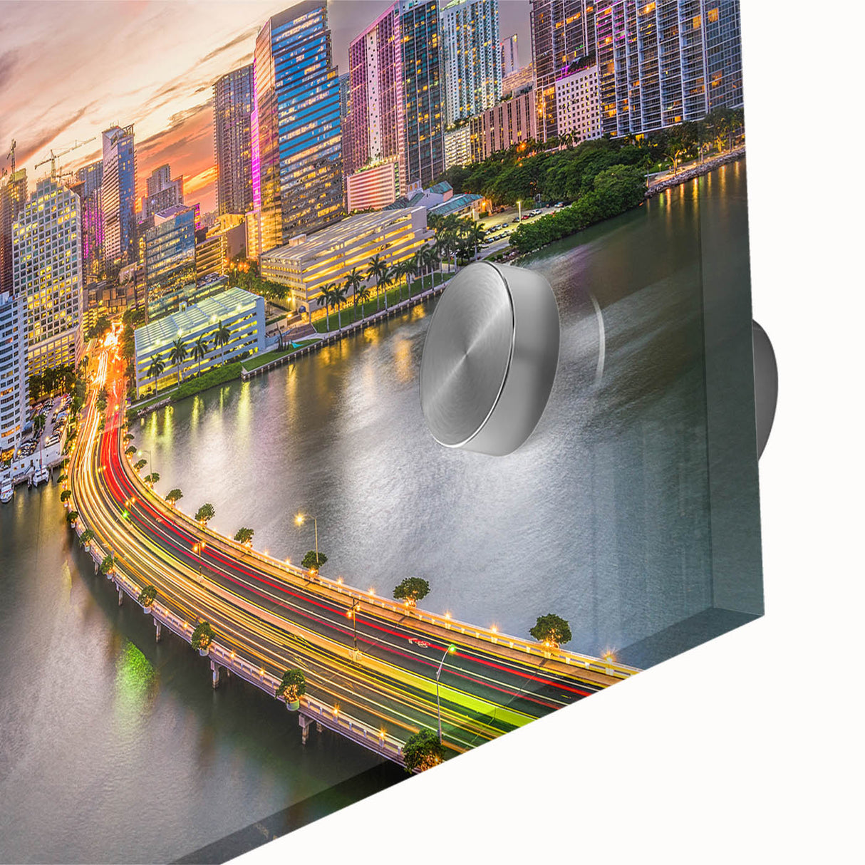 Large abstract depiction of Miami in vibrant colors on acrylic glass.