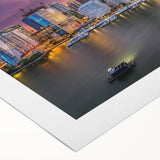 Art deco poster of Miami skyline in pastel shades on rolled canvas, suitable for dining room wall art.