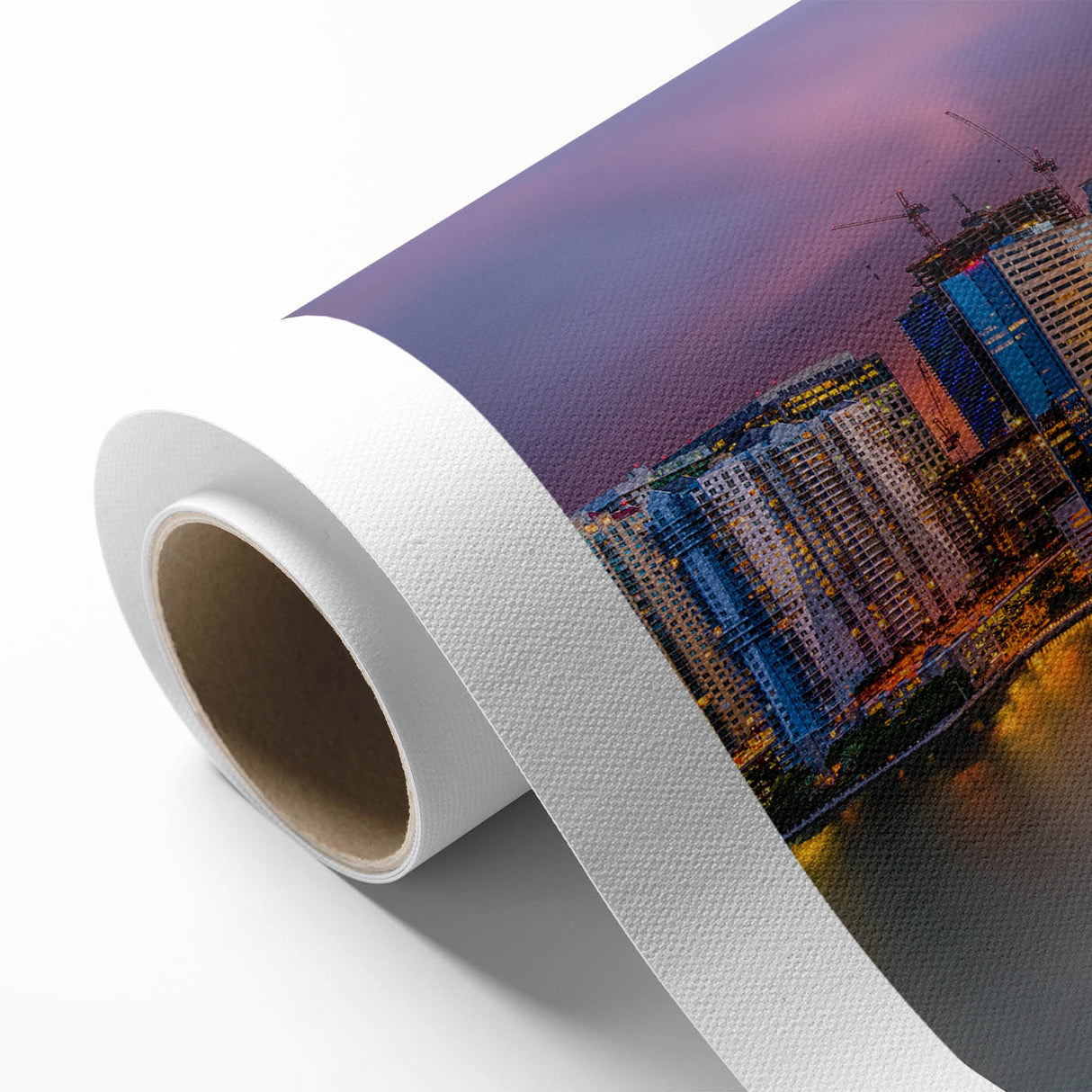 Art Deco style poster of Miami skyline in pastel shades on rolled canvas, ideal for nursery wall art.