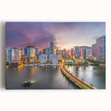 Black and white photo of Miami skyline on large stretched canvas, suitable for kitchen wall art.
