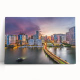 Black and white stretched canvas of Miami skyline, ideal for kitchen wall art or bedroom ambiance.