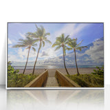 Art Deco poster of Palm Beach with pastel hues on framed acrylic, ideal for modern nursery wall decor.