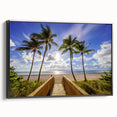 Black and white framed canvas depicting a vintage-style Palm Beach landscape, ideal for bedroom wall decor.