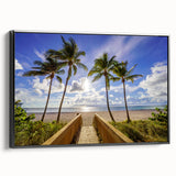 Black and white framed canvas depicting a vintage-style Palm Beach landscape, ideal for bedroom wall decor.