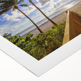 Art deco poster of Palm Beach with vibrant pastel colors on rolled canvas, ideal for dining room wall art.