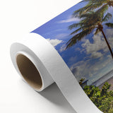 Art Deco poster of Palm Beach with pastel color palette on rolled canvas, suitable for nursery wall art or dining room decor.