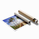 Extra large rolled print of Palm Beach with vibrant floral art, ideal for classy bathroom wall art.
