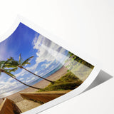 Extra large wall art featuring line art flowers and palm scenery in black and white on a rolled canvas.