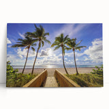 Black and white photo of Palm Beach on stretched canvas, ideal for kitchen wall art or bedroom decor.