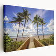Palm Beach scenery on stretched canvas, featuring soft pastel hues and minimalist style, ideal for kitchen wall art.