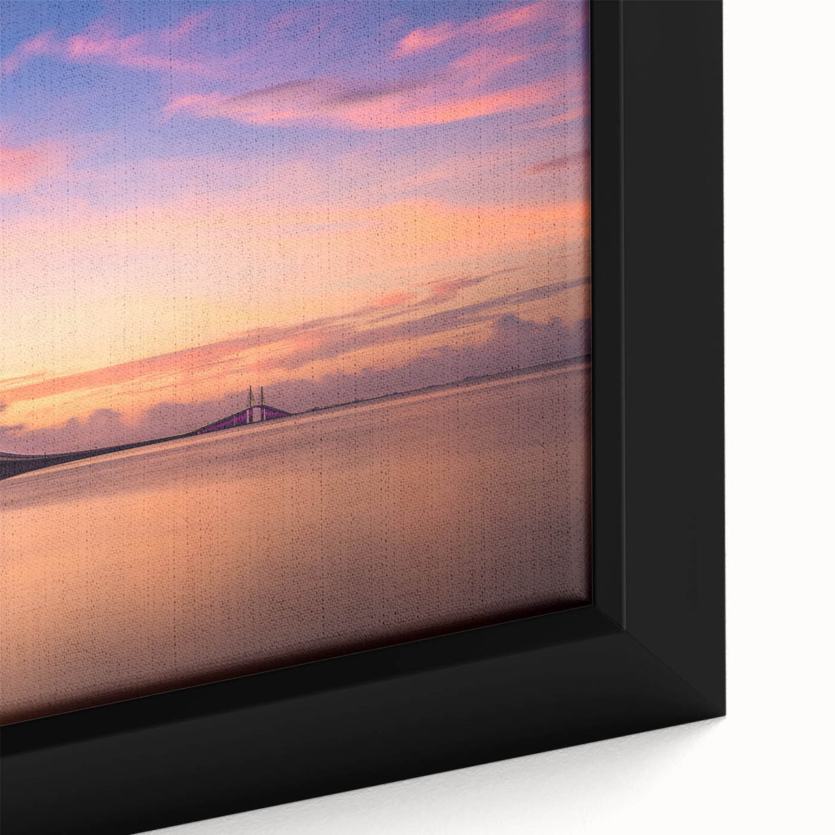 Framed canvas depicting a textured, colorful Tampa skyline on a black background, suitable for large living room decor.