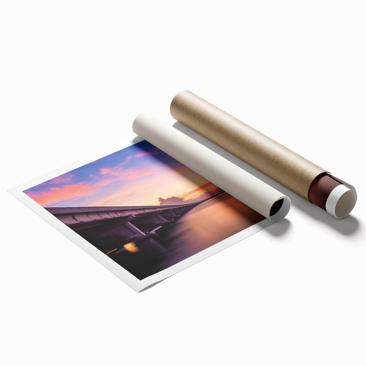 Extra large rolled print of Tampa scenery with floral motifs in soft color palette, ideal for classy bathroom wall art.