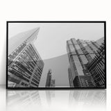 Large abstract wall art of Atlanta skyline in muted gray, framed in black acrylic, suitable for modern art wall decor.