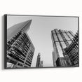 Black and white framed canvas of Atlanta skyline, ideal for bedroom wall decor, featuring vintage poster style.