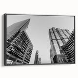 Black and white framed canvas of Atlanta skyline, ideal for bedroom wall decor, featuring vintage poster style.