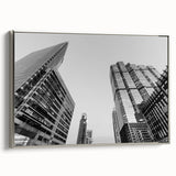 Landscape art painting of the Atlanta skyline in vibrant colors on a silver-framed canvas, ideal for office decor.