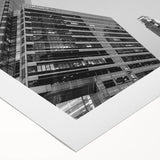 Art deco poster of Atlanta skyline in muted gray tones on rolled canvas, suitable for dining room wall art.