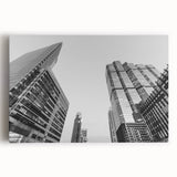 Black and white stretched canvas of the Atlanta skyline, ideal for kitchen wall art.