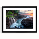 Extra large, textured abstract art print of colorful Kauai landscape on framed canvas, ideal for living room decor.