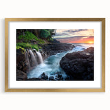 Extra large abstract art print of Kauai landscape in gold frame, featuring textured brush strokes and earthy tones.