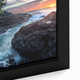 Extra large framed canvas featuring a textured, colorful depiction of Kauai, Hawaii, ideal for living room decor.