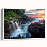 Vintage poster art of Kauai, Hawaii on extra large framed canvas, featuring colorful scenery, ideal for living room decor.