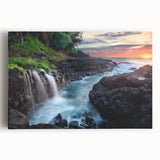 Black and white stretched canvas featuring a panoramic view of Kauai's coastline, ideal for kitchen wall art.