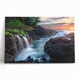 Black and white photograph of Kauai landscape on stretched canvas, ideal for kitchen wall art or bedroom ambiance.
