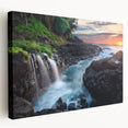 Lush Hawaiian landscape on large stretched canvas, featuring vibrant green and blue tones, ideal for kitchen wall art.