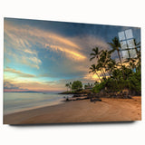Large abstract wall art depicting a vibrant Maui landscape on acrylic glass, ideal for bedroom or dining room decor.