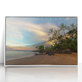 Art deco poster of Maui scenery in pastel shades, framed acrylic, ideal for nursery wall art.