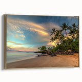Framed canvas depicting a vintage-style landscape of Maui with a black and gold color scheme, ideal for bedroom wall art.