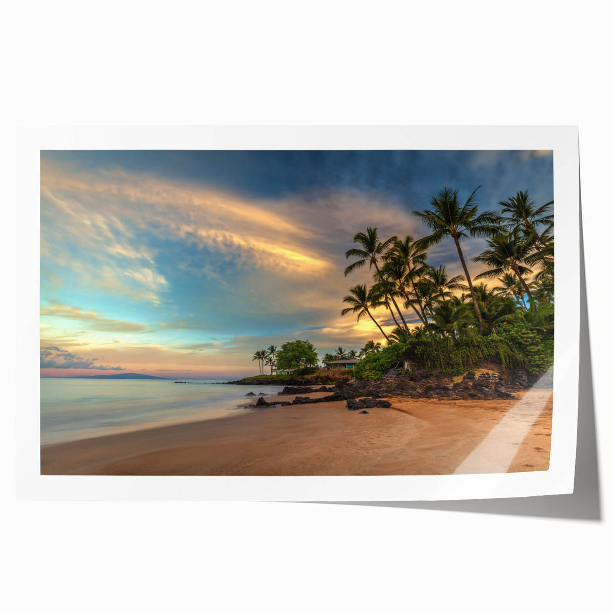 Extra large rolled print of a vibrant Maui landscape with lush florals, ideal for art wall dining room.