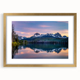 Extra large abstract art print of Idaho scenery in textured style, with gold frame and mat, ideal for living room ambiance.