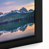 Close-up of a textured, extra large black canvas framed wall art depicting a vibrant Idaho scenery.