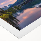 Art deco poster of Idaho scenery in muted blue and green tones on rolled canvas, suitable for dining room decor.