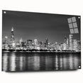 Acrylic print of a large abstract representation of the Chicago skyline in cool blue and gray tones.